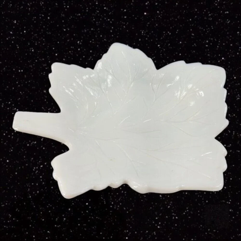 Vintage Westmoreland White Milk Glass Maple Leaf Candy Dish Textured Glass VTG